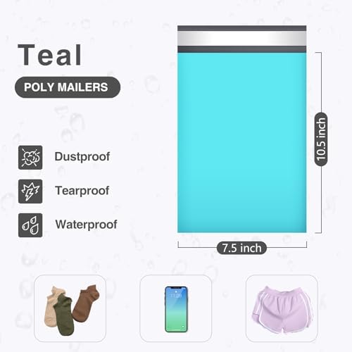 UCGOU Small Poly Mailers 7.5x10.5 Inch Teal 100 Pack Plastic Shipping Bags - Image 2