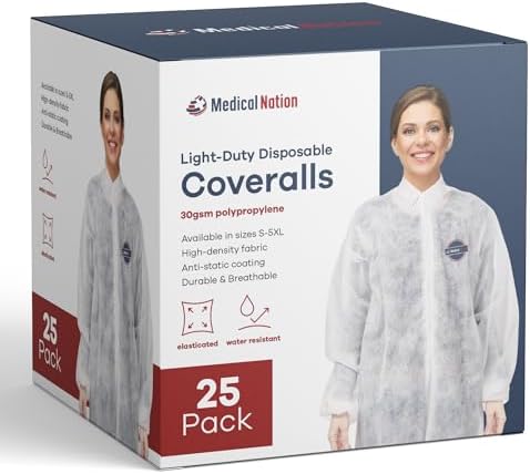 Medical Nation Hazmat Suits Disposable | 25 Pack | Light Duty Disposable Coveralls Men | with Collar - Overall Protective Chemical Suit for Men & Women, Disposable Paint Suit - 5XL - Image 2