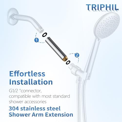 4" Showerhead Extension Arm w/PP Filter Cartridge, 4 Inch 304 Stainless Steel Chrome Shower Arm Extender, Traps Sediment & Rust, Prevents Clogging, Extends Showerhead Life in Hard Water Area - Image 2