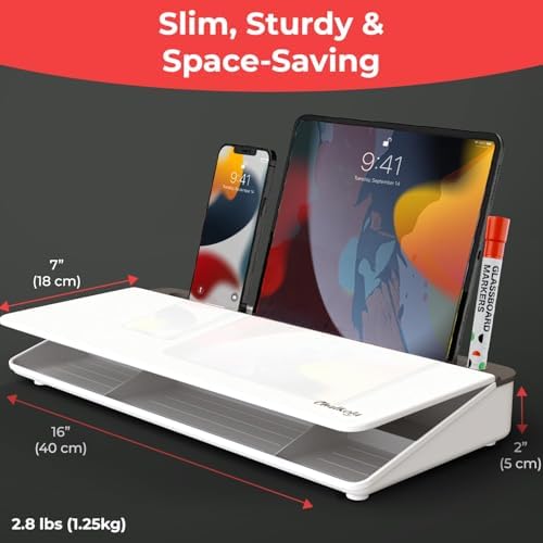 Chalkola Glass Desktop Whiteboard with Storage, Desk Dry Erase Board Buddy - Image 2