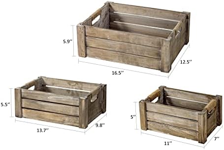 TIMRIS Set of 3 Rustic Wood Nesting Crates, Farmhouse Wooden Storage Container Boxes with Cutout Handles, Decorative Wooden Baskets for Display (Rustic Gray) - Image 7