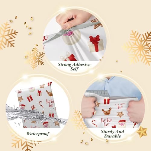 Fuxury Christmas Poly Mailers 14.5x19 Inch 500Pcs,Large Shipping Bags for Clothing,Strong Adhesive Shipping Envelopes for Small Business, Self Seal Poly Bag Mailing Envelopes White Santa Gift Decor - Image 3