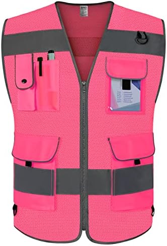 TCCFCCT Mesh High Visibility Vest 9 Pockets Safety Vest for Men, Pink XL by TCCFCCTPROFESSIONALSAFETYSOLUTIONS