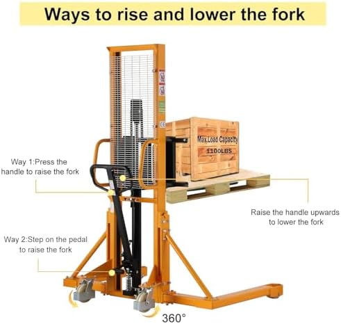 APOLLOLIFT Manual Pallet Stacker 1100lbs Capacity 63" Lift Height - Image 3
