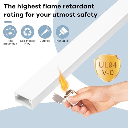 One-Cord Hider Kit, 126in Cable Covers for Wires on Wall, Mini Wire Hider for Wall Mounted TV, White Cable Raceway, Paintable Cord Cover Cable Management for Home Office, 8 x L15.7in W0.6in H0.4in - Image 4