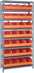 Quantum Storage Systems 2475-483OR Shelving Unit, 24" D x 36" L x 75" H, Carbon Steel, Galvanized with Orange Bins by QuantumStorageSystems