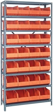 Quantum Storage Systems 2475-483OR Shelving Unit, 24" D x 36" L x 75" H, Carbon Steel, Galvanized with Orange Bins by QuantumStorageSystems