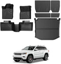 All Weather TPE Floor Mats & Cargo Liner & Seat Back Cover Full Set for 2011-2021 Jeep Grand Cherokee 5-Passenger (Exclude L/2022 WL Models) Waterproof Anti-Slip Car Accessories by AOMSAZTO