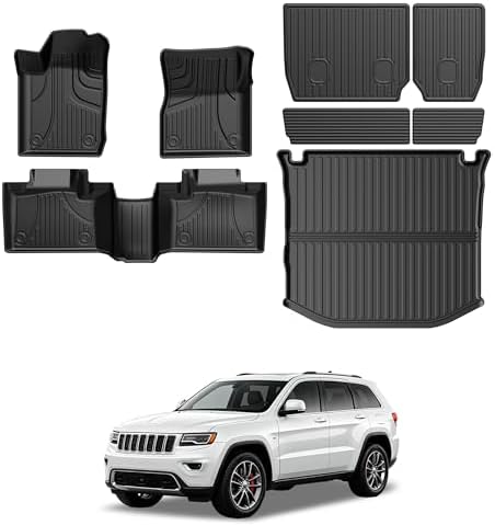 All Weather TPE Floor Mats & Cargo Liner & Seat Back Cover Full Set for 2011-2021 Jeep Grand Cherokee 5-Passenger (Exclude L/2022 WL Models) Waterproof Anti-Slip Car Accessories by AOMSAZTO