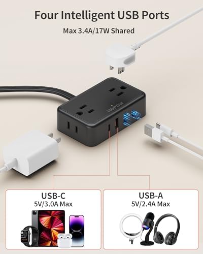 HOPOW Flat Plug Extension Cord, 4AC&2A2C, 6 FT Power Strip for Travel - Image 5
