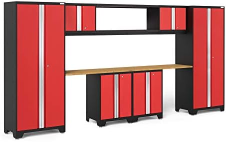 NewAge Products Red Bold Series 9PC Garage Cabinetry Set · 24-Gauge Steel · Fully Welded · 156" W x 18" D x 76.75" H, 50682 by NewAgeProductsInc