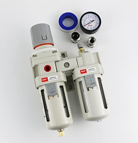 RIH Pneumatics 1/2" NPT Compressed Air Filter Regulator Lubricator Combo Water/Oil Trap Separator - Gauge(0-150 psi), Semi-Auto Drain, Poly Bowl,Bracket - 3 in 1 Two Unit (1/2" NPT) - Image 7