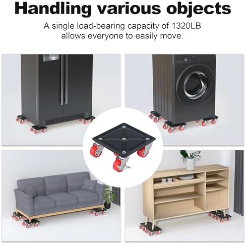 Fivepears Furniture Lift Mover Tool Set-3000 lb,5-Wheel Heavy-Duty Furniture Dolly with Handle,360°Swivel Casters Trolley-Ideal for Moving Heavy Machinery, Equipment, Pianos, Couches and Carpeted - Image 6