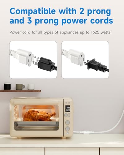 6Ft Flat Plug Short Extension Cord, White 90-Degree Plug Low Profile Power Adapter, 3-Prong Indoor Grounded Small Extension Cord 16AWG 13A 1625W 2 Pack - Image 6