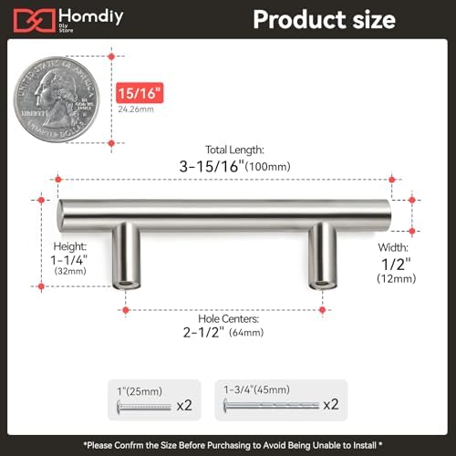 homdiy (100 Pack) Brushed Nickel Cabinet Pulls Drawer Handles - HD201SN Kitchen Cabinet Handles Cupboard Handles Drawer Pulls, 2-1/2in Hole Centers - Image 3
