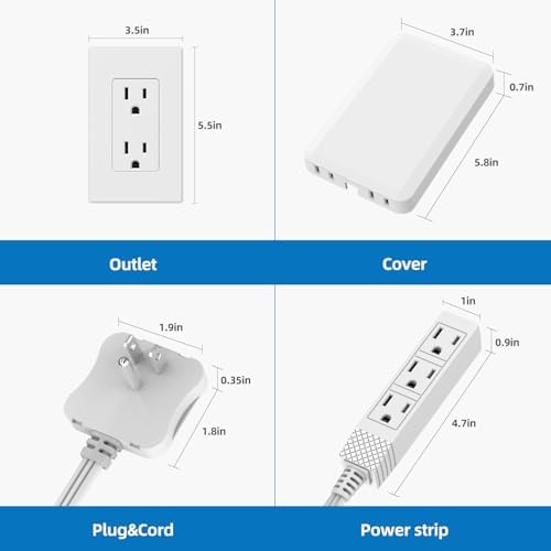 TiFFCOFiO Flat Plug Extension Cord with Outlet Cover, 3 FT 3 Prong Extension Cord, 3 Grounded Outlets for Home and Kitchen, 13A/1675W, ETL Listed - Image 5