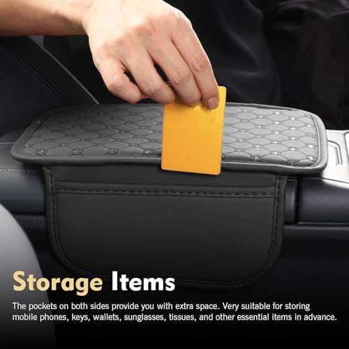 Car Center Console Cover, Leather Waterproof Armrest Cover Protector with 2 Side Storage Bags, 7.87" x 11.8" Comfort Anti-Slip Armrest Seat Box Pad, Universal for Most Cars (Black) - Image 7