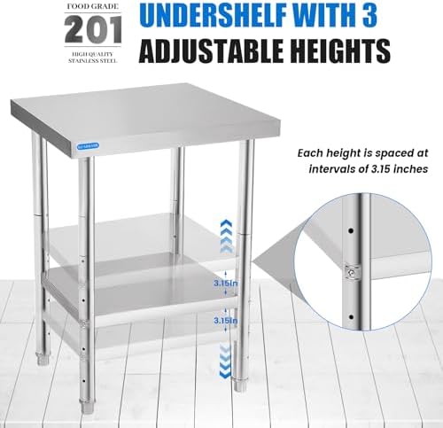 KUARBARR Stainless Steel Table for Prep & Work with Undershelf 18 x 24 Inches NSF Metal Commercial Kitchen Prep Table with Adjustable Under Shelf Worktable for Restaurant Home Outdoor - Image 5