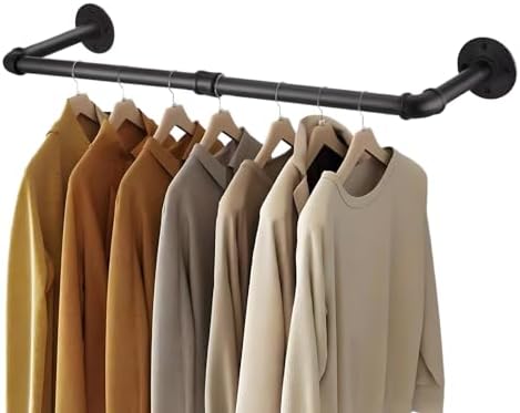 Wall Mount Iron Clothing Rack, Black Steel Laundry Room Drying Rack, Space Saving Coat Closet, 50 lbs Capacity (47 x 11 in) by Unknown