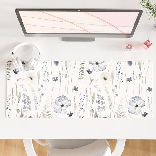 QiyI PU Leather Large Mouse Pad, 31.5" x 11.8", Watercolor Flowers by QIYI