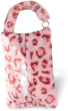 Leopard Print Car Tissue Bag, Cute Plush Hanging Tissue Holder, Multi-Functional Car Backseat Hanging Storage Bag, Universal for Small-Size Tissues (Pink) by Unknown