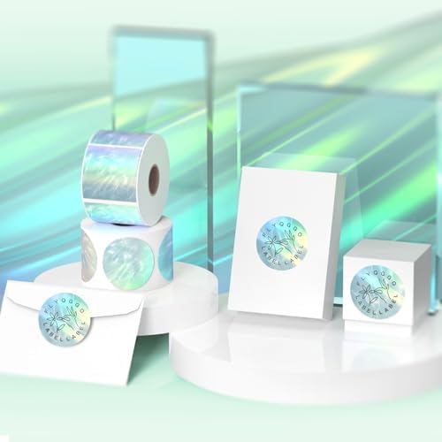 2" Holographic Thermal Sticker Labels, 500 Pcs Round Printable Thermal Waterproof Sticker Rainbow Glitter for Logo Design, Price/Name Tag, Barcode, DIY Custom, Aurora Silver, 500 Labels/Roll - Image 3