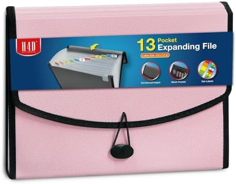 H4D 13-Pocket Accordion File Organizer, Expanding File Folder, Light Pink by H4D