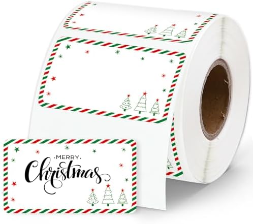 Whaline Christmas Direct Thermal Labels Stickers Red Green Xmas Striped Tree Rectangle Self-Adhesive Printer Decals for DIY Candle Name Tag Logo Design, 500 Pcs by Whaline