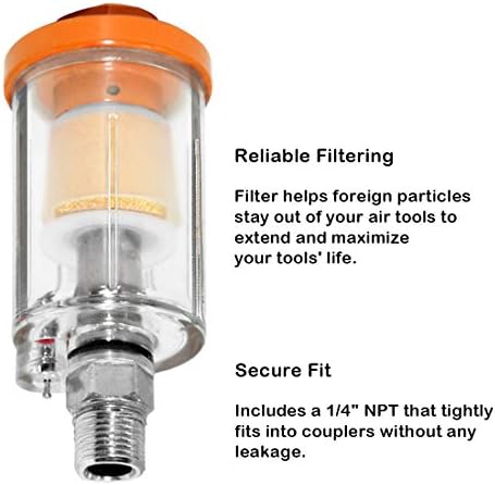 beduan Water Oil Separator Filter, 1/4" NPT Male and Female Thread Spray Gun Filters Air Compressor Fitting Compressed Orange（Pack of 2） - Image 2