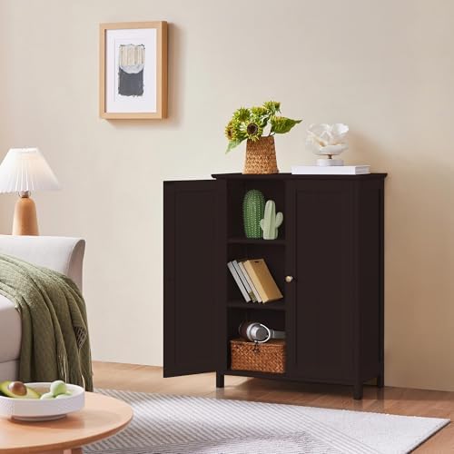 Yaheetech Small Bathroom Storage Cabinet for Towels with 2 Doors, Espresso - Image 5