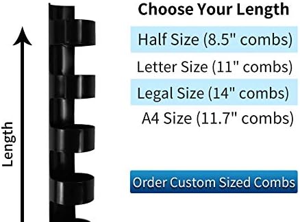 Rayson CR681012-BK Plastic Comb Binding Ring, 1/4in,5/16in,3/8in,1/2in, 19-Ring Letter Size, Black Comb Spines, Multi-Size Pack of 100 - Image 2