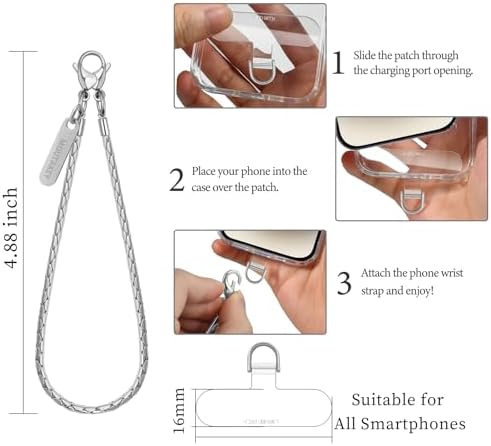 MOUTAKEY Phone Wrist Strap Metal Phone Chain Wristlet Detachable Cellphone Lanyard with 2 Tether Tabs iPhone Wrist Strap For Women iPhone Bracelet Wristlet for girls Shopping Traveling Party Walking - Image 4