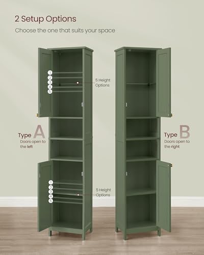 VASAGLE Tall Storage Cabinet with Lights, Slim, 15.7" W, Forest Green - Image 3