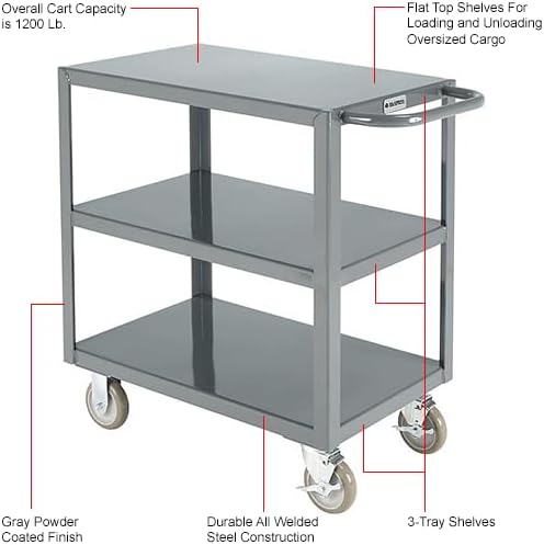 Global Industrial Steel Utility Cart w/2 Shelves, 1200 lb. Capacity, 30" L x 18" W x 35" H - Image 2