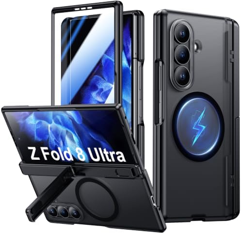 Temdan for Samsung Galaxy Z Fold 8 Ultra Case,[Compatible with MagSafe][Built-in HD Screen Protector & Kickstand][Hinge Protection] Translucent Matte Shockproof Phone Case for Z Fold 8 Ultra,Black by Temdan