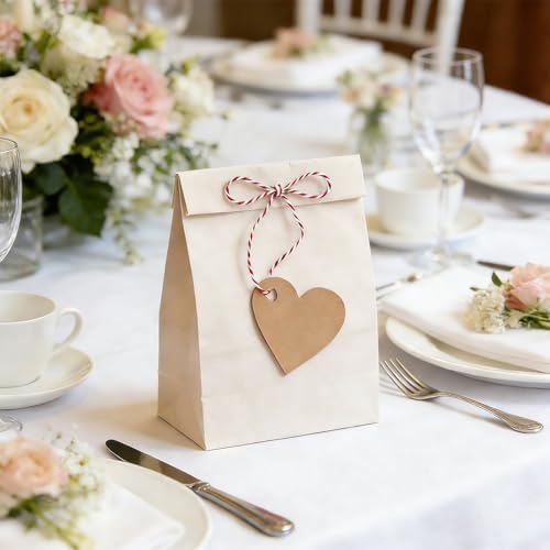 100PCS Heart Shaped Kraft Paper Gift Tags with 33 Feet Twine, Brown Blank Hang Tags for Wedding Favors, Valentines Day Present Wrapping, DIY Crafts and Party Name Labels - Image 3