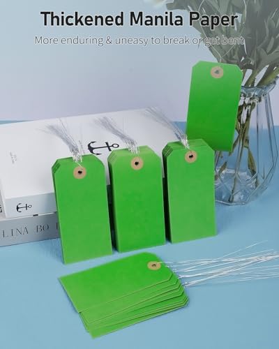 Uniclife 100 Pcs Green Blank Shipping Tags with Wire Attached 4.7 Inch Paper Tags Hang Tag with Reinforced Eyelet Large Marking Label Writable Price Inventory Label Tag, 4.7" x 2 3/8" - Image 3