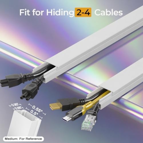 212.6in Cord Hider Kit, Cord Covers for 2-4 Wires on Wall, Self-Adhesive Cable Hider Wire Covers for Cords on Wall, Paintable Cord Hider for Walls Mount Tv, Cable Cover Raceway, W0.95 H0.55in, White - Image 2
