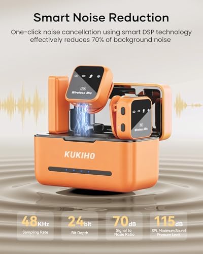 KUKIHO Wireless Lavalier Microphone for iPhone iPad Android with Charging Case 80h Battery Life, Noise Cancellation, 164ft Range Plug-Play Clip On Lapel Mic for YouTube, Video Recording, Vlog (Orange - Image 7