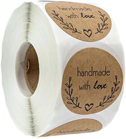 1.5 Inch Handmade with Love Stickers,500Pcs Thank You with Love Heart Sticker Baked Stickers Paper Lables Tags for Baking Packaging,Homemade Gift,Envelope Seals,Party Gift Wrap Bag (Brown03) by Unknown