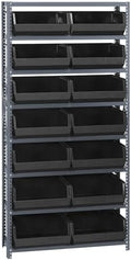 Quantum Storage Systems QSBU-250BK Giant Open Hopper Steel Shelving System, 12" D x 36" W x 75" H, with 8 Shelves and 14 QUS250 Bins, Black by QuantumStorageSystems