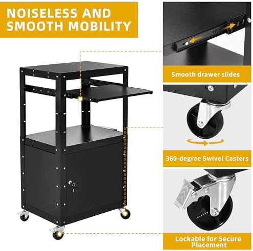 DWVO AV Cart with Locking Cabinet for Projector Laptop Presentation Black - Image 6