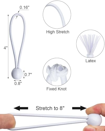 ABINLIN Ball Bungee Cords 4 Inch, 50 Pcs Bungee Cords with Balls, White - Image 2