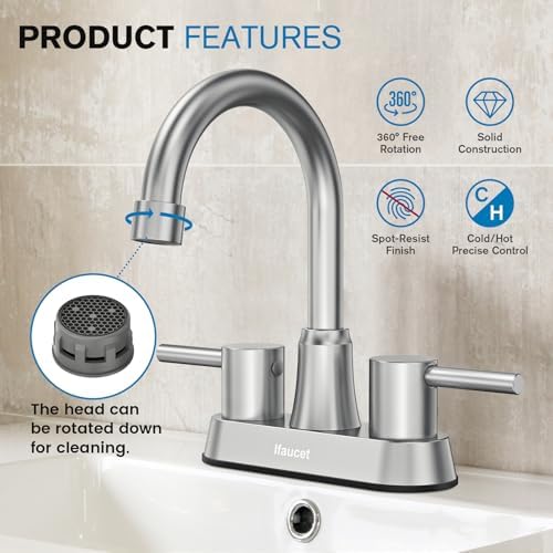 Bathroom Faucets, Bathroom Faucet 3 Hole, Bathroom Sink Faucet, Faucet for Sink 4 Inch 2 Handle Centerset, Lead-Free, with Copper Pop Up Drain (Brushed Nickel) - Image 3