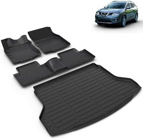 All Weather Car Floor Mats & Cargo Liner Set Fit for Nissan Rogue 2014 2015 2016 2017 2018 2019 2020 (Not Fit Sport) Car Cargo Mat Trunk Mat Rogue Floor Mats Trunk Liner Accessories Black by VOUKIY