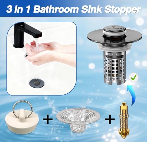 Bathroom Sink Drain Strainer, Pop-up Sink Drain Strainer with Removable Stainless Steel Strainer Basket Hair Catcher, Bathroom Sink Strainer for Bathroom Sink Stopper Replacement - Image 5