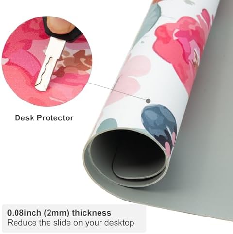 QIYI PU Leather Large Mouse Pad, Waterproof Desk Mat, 31.5" x 11.8", Peony - Image 3