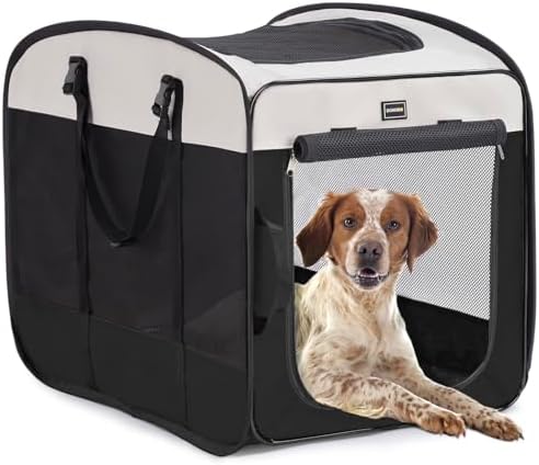 DONORO Dog Kennels and Crates for Medium Dogs, Portable Pop Up Indoor Pet Cage with Sturdy Wire Frame, Collapsible Travel Crate Soft Sided Cat Bag Escape Proof (Black, 24.0" L x 16.0" W x 19.0" H) by DONORO