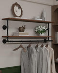 Clothes Rack 36/42/48in, Wall Mounted Garment Rack with Real Wood Shelf, Heavy Duty Hanging Clothes Rack, Multi-Purpose Hanging Rod, Space-Saving Closet Storage (1T36IN) (2T48IN) by INDUSTRIALSHELVESDESIGN
