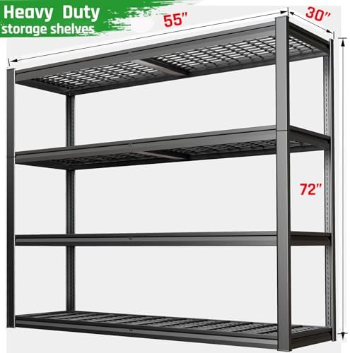 30" Deep Garage Shelving Unit, 55" W x 30" D x 72" H, Heavy Duty Garage Storage Shelves, 4 Tier Industrial Adjustable Shelves for Basement Warehouse, Commercial Shelving - Image 3